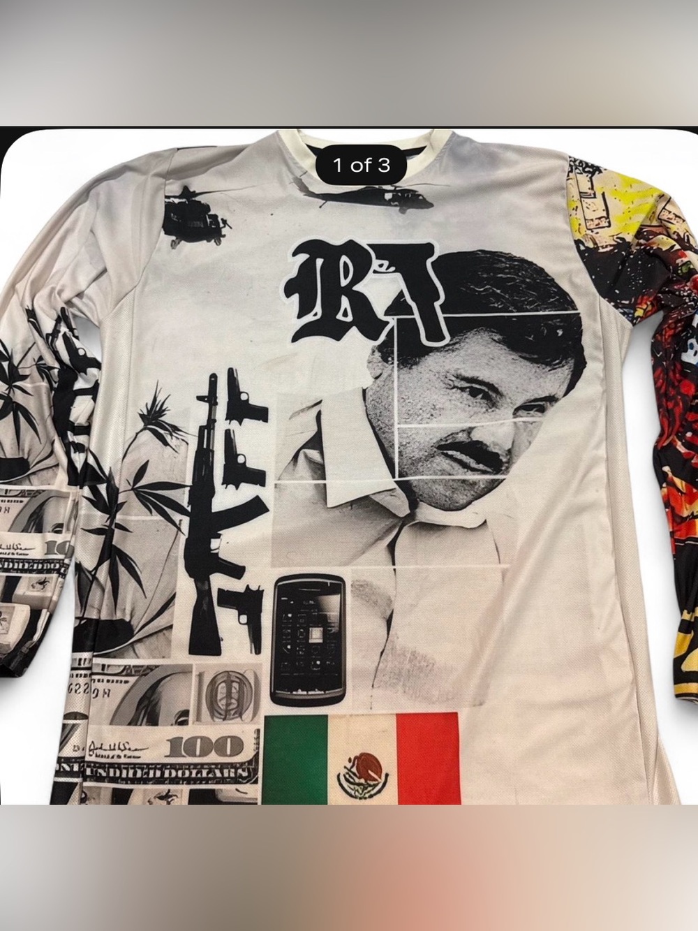 Long-Sleeve Graphic Jersey in White and Black